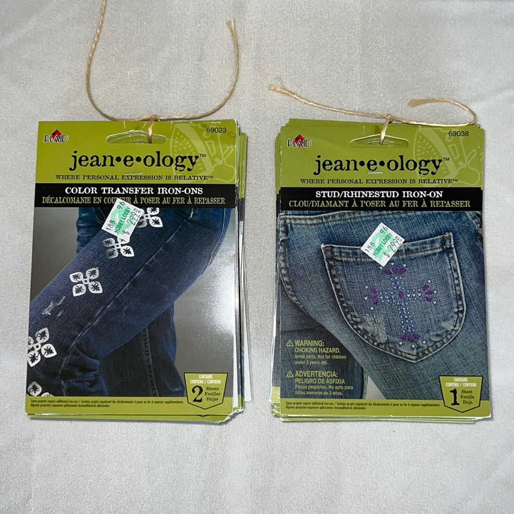 Plaid Jean-e-ology Color Transfer Iron-Ons 24 Packages Unopened Embellishments